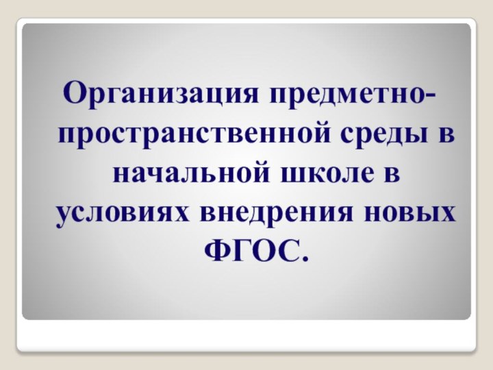 Организация предметно-пространственной среды в начальной школе в условиях внедрения новых ФГОС.