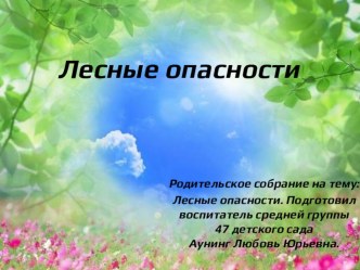 Родительское собрание : Лесные опасности. презентация к занятию (средняя группа) по теме