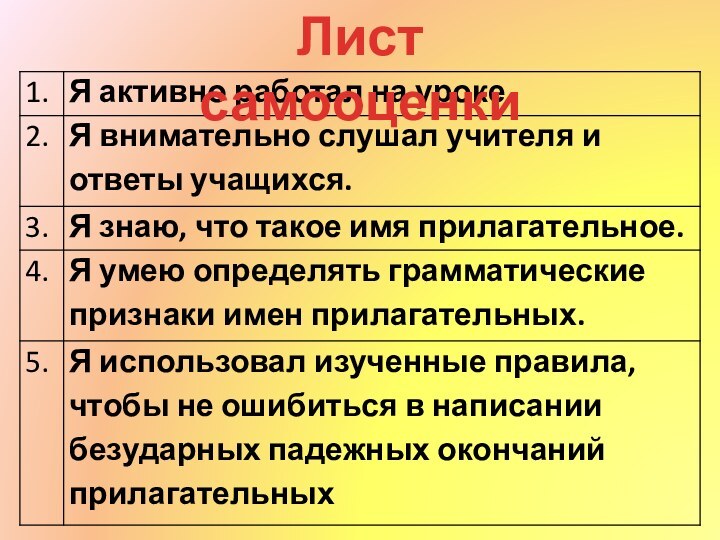 Лист самооценки