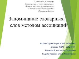 Запоминание словарных слов методом ассоциаций презентация к уроку