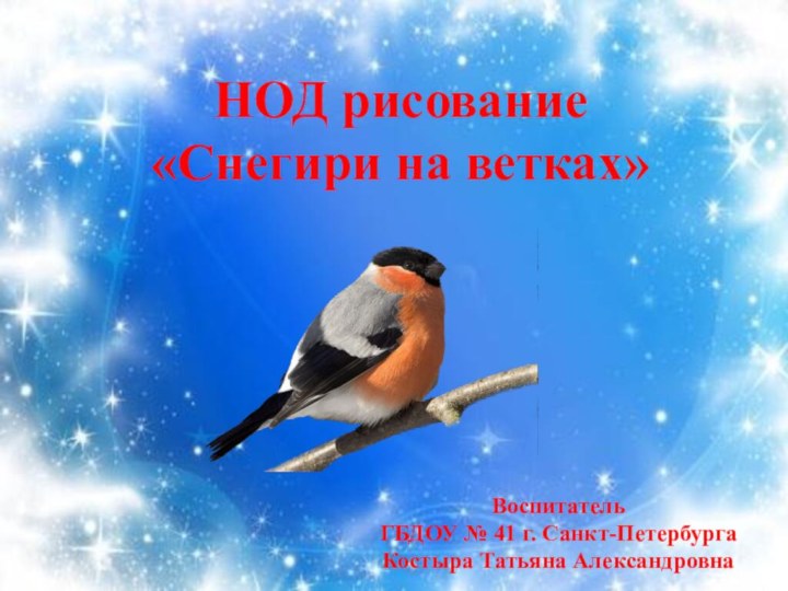 НОД рисование «Снегири на ветках» ВоспитательГБДОУ № 41 г. Санкт-ПетербургаКостыра Татьяна Александровна