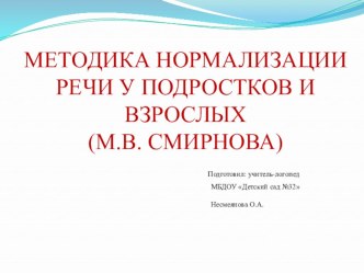 Презентация: Методика преодоления заикания по Смирновой презентация по логопедии