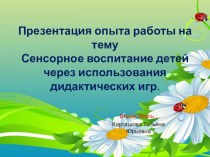 Презентация Сенсорное воспитание детей через использования дидактических игр презентация к уроку (младшая группа)