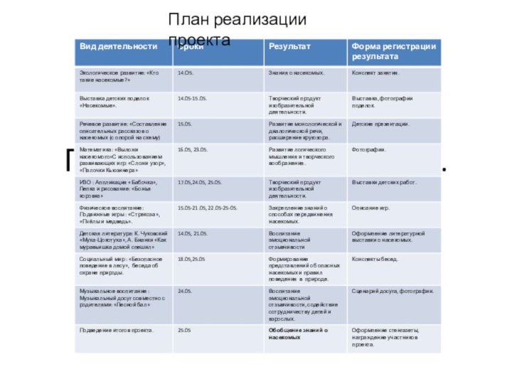 План реализации проекта.План реализации проекта