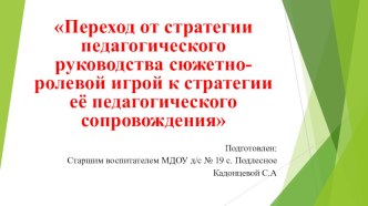 Переход от стратегии педагогического руководства сюжетно-ролевой игрой к стратегии её педагогического сопровождения презентация