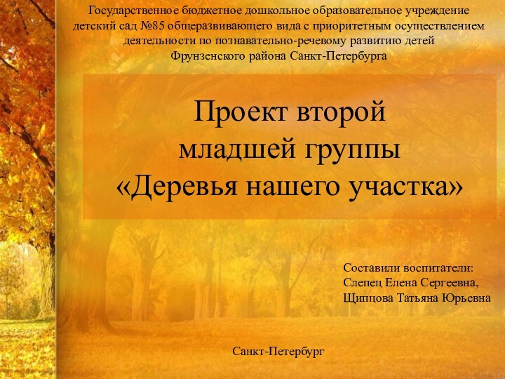 Проект второй  младшей группы «Деревья нашего участка» Составили воспитатели: Слепец