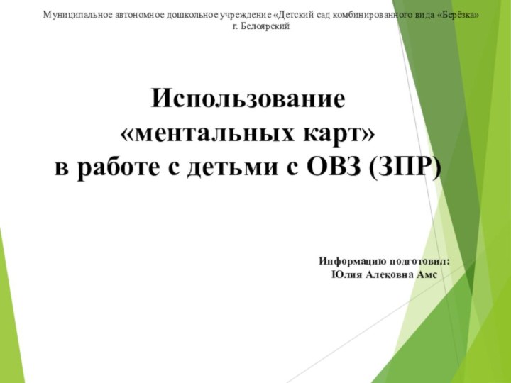 Использование  «ментальных карт»  в работе с детьми с ОВЗ (ЗПР)