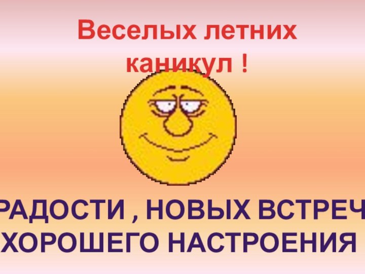 Веселых летних каникул !Радости , новых встреч , хорошего настроения !