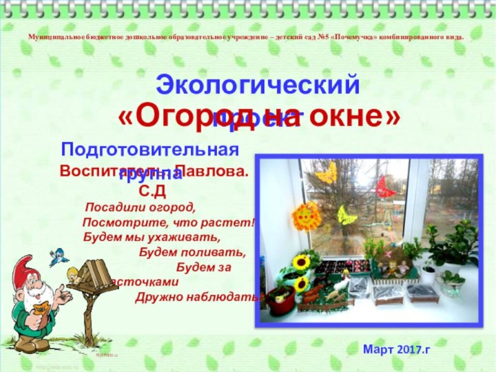 Муниципальное бюджетное дошкольное образовательное учреждение – детский сад №5 «Почемучка» комбинированного вида.Экологический