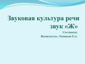 Презентация Звуковая культура речи звук Ж презентация к уроку по логопедии (средняя группа)