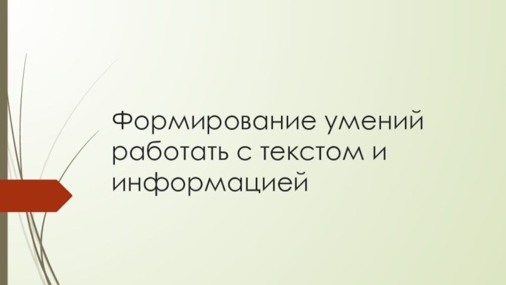 Формирование умений работать с текстом и информацией