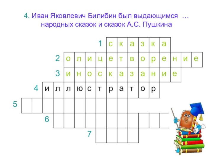 4. Иван Яковлевич Билибин был выдающимся …  народных сказок и сказок А.С. Пушкина