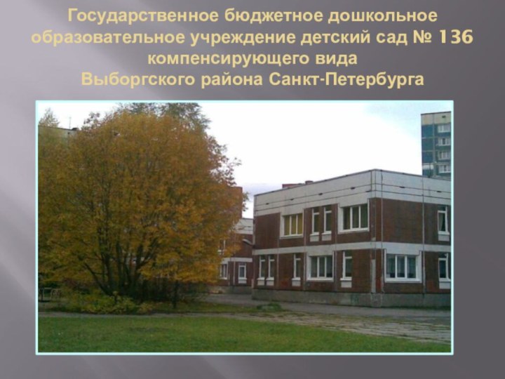 Государственное бюджетное дошкольное образовательное учреждение детский сад № 136 компенсирующего вида  Выборгского района Санкт-Петербурга