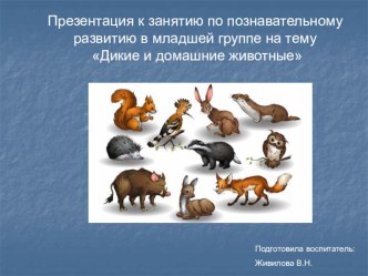 Презентация к занятию по познавательному развитию в младшей группе Дикие и домашние животные презентация урока для интерактивной доски по окружающему миру (младшая группа)