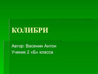 Презентация Колибри презентация к уроку по окружающему миру (2 класс)