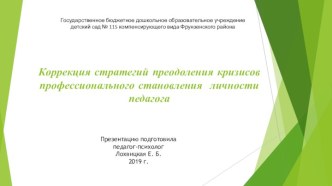 Коррекция стратегий преодоления кризисов профессионального становления личности педагога презентация