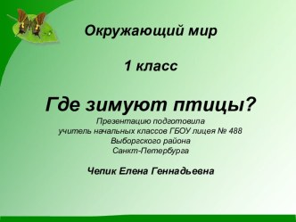 Где зимуют птицы? презентация к уроку по окружающему миру (1 класс) по теме