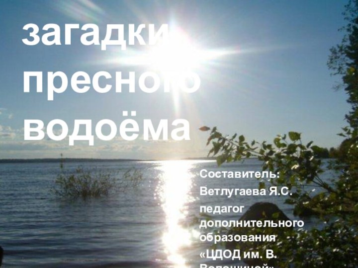 Составитель: Ветлугаева Я.С.педагог дополнительного образования «ЦДОД им. В. Волошиной»Жизнь и загадки пресного водоёма