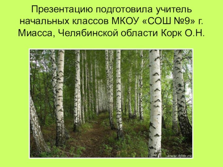 Презентацию подготовила учитель начальных классов МКОУ «СОШ №9» г.Миасса, Челябинской области Корк О.Н.