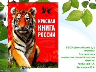 Краcная книга России (животные) презентация к занятию по окружающему миру (подготовительная группа)