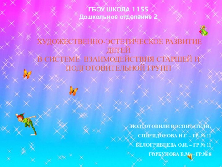 «ГБОУ ШКОЛА 1155 Дошкольное отделение 2 ХУДОЖЕСТВЕННО-ЭСТЕТИЧЕСКОЕ РАЗВИТИЕ ДЕТЕЙВ СИСТЕМЕ ВЗАИМОДЕЙСТВИЯ