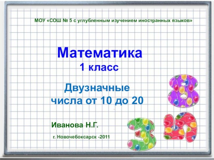 Математика1 классИванова Н.Г.МОУ «СОШ № 5 с углубленным изучением иностранных языков»г. Новочебоксарск