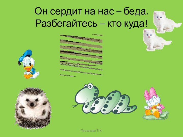 Он сердит на нас – беда. Разбегайтесь – кто куда!Просекова Т.Н.