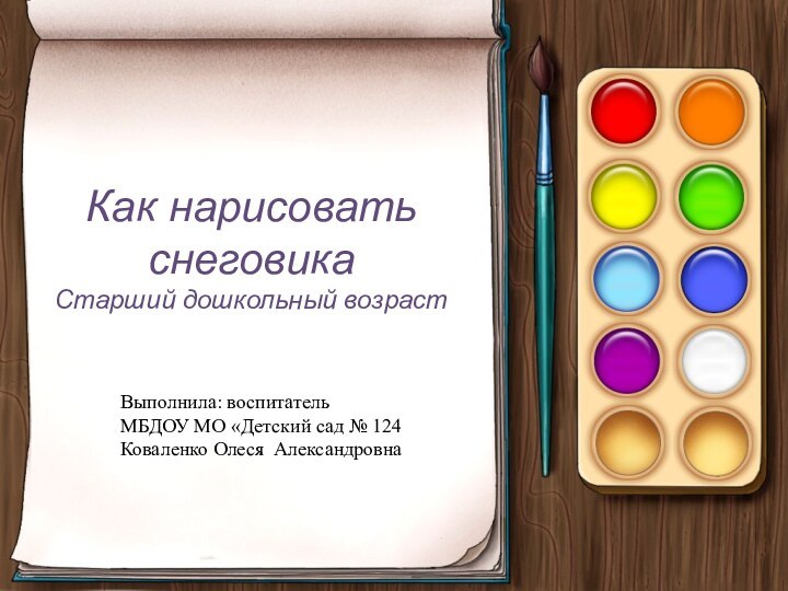 Как нарисовать снеговика Старший дошкольный возраст.Выполнила: воспитательМБДОУ МО «Детский сад № 124Коваленко Олеся Александровна