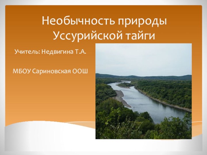 Необычность природы Уссурийской тайгиУчитель: Недвигина Т.А. МБОУ Сариновская ООШ2012