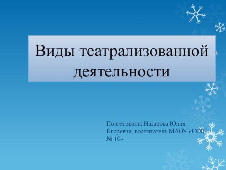 Виды театрализованной деятельностиПодготовила: Назарова Юлия Игоревна, воспитатель МАОУ «СОШ № 10»