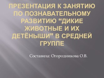 Презентация к занятию по познавательному развитию “Дикие животные и их детёныши” в средней группе презентация к уроку по окружающему миру (средняя группа)