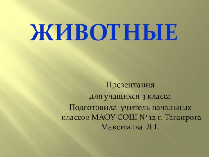 ЖивотныеПрезентация для учащихся 3 класса Подготовила учитель начальных классов МАОУ СОШ №