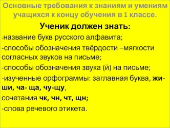 Что должен знать первоклассник к концу года по прграмме РИТМ презентация к уроку (1 класс)