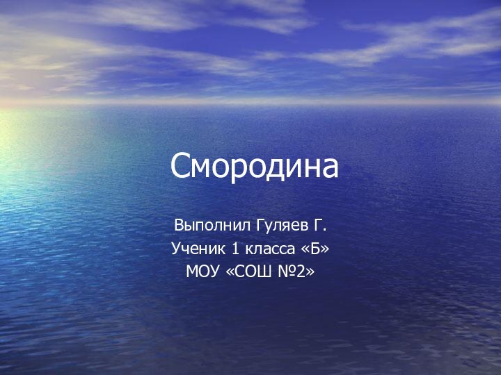 СмородинаВыполнил Гуляев Г. Ученик 1 класса «Б» МОУ «СОШ №2»