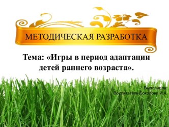 Методическая разработка Игры в период адаптации детей раннего возраста. методическая разработка