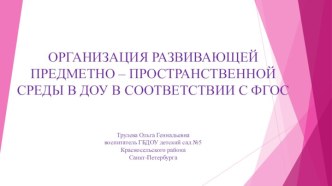 Методическая разработка, презентация Организация развивающей предметно-пространственной среды в ДОУ в соответствии с ФГОС. методическая разработка (подготовительная группа)