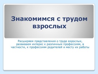 Знакомимся с трудом взрослых презентация к уроку по окружающему миру (старшая группа)