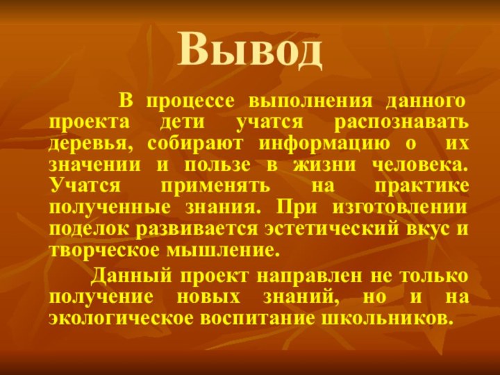 Вывод    В процессе выполнения данного проекта дети учатся распознавать