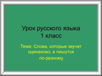 Урок русского языка 1кл по теме: Слова, которые звучат одинаково, а пишутся по-разному. Презентация к уроку план-конспект урока по русскому языку (1 класс) по теме