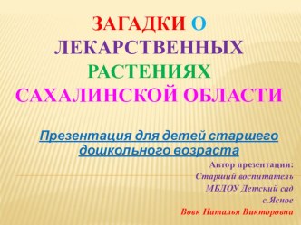 Презентация Загадки о лекарственных растениях Сахалинской области презентация к уроку по окружающему миру (подготовительная группа)