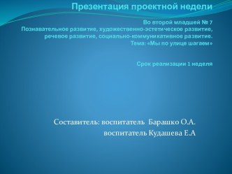 Проект во второй младшей группе № 7,Тема: Мы по улице шагаем  презентация к уроку по аппликации, лепке (младшая группа)