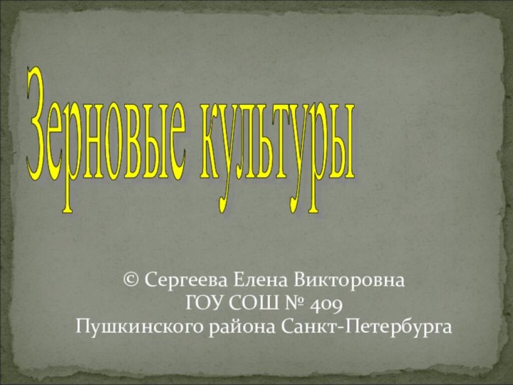 © Сергеева Елена Викторовна ГОУ СОШ № 409 Пушкинского района Санкт-ПетербургаЗерновые культуры