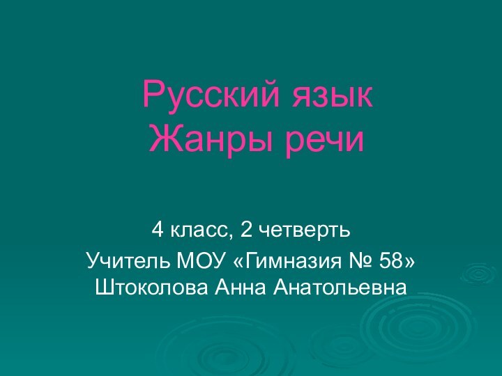 Русский язык Жанры речи 4 класс, 2 четвертьУчитель МОУ