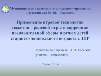 Презентация Применение игровой технологии сюжетно – ролевой игры в коррекции познавательной сферы и речи у детей старшего дошкольного возраста с ЗПР методическая разработка по логопедии (старшая группа)