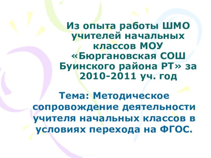 Из опыта работы ШМО учителей начальных классов МОУ «Бюргановская СОШ Буинского района