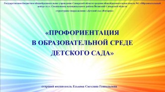 ПРОФОРИЕНТАЦИЯ В ОБРАЗОВАТЕЛЬНОЙ СРЕДЕ ДЕТСКОГО САДА методическая разработка
