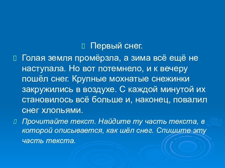 Первый снег.Голая земля промёрзла, а зима всё ещё не наступала. Но вот