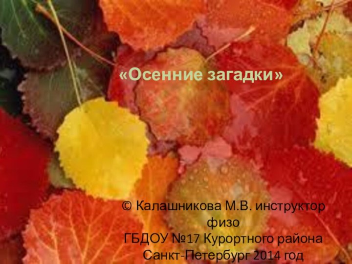 «Осенние загадки»© Калашникова М.В. инструктор физо ГБДОУ №17 Курортного района Санкт-Петербург 2014 год