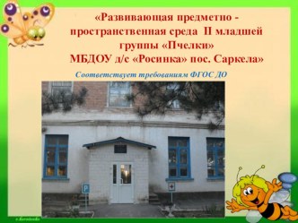 Развивающая предметно - пространственная среда II младшей группы Пчелки МБДОУ д/с Росинка пос. Саркела презентация к уроку (младшая группа)