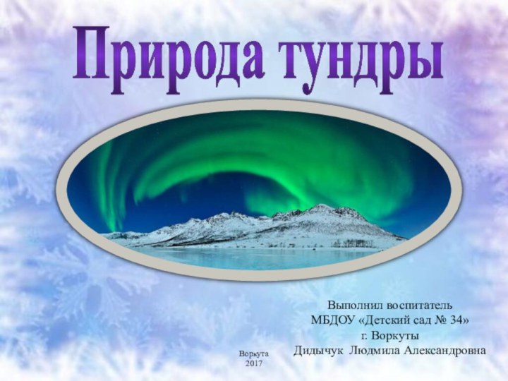 Природа тундрыВыполнил воспитательМБДОУ «Детский сад № 34» г. ВоркутыДидычук Людмила АлександровнаВоркута2017
